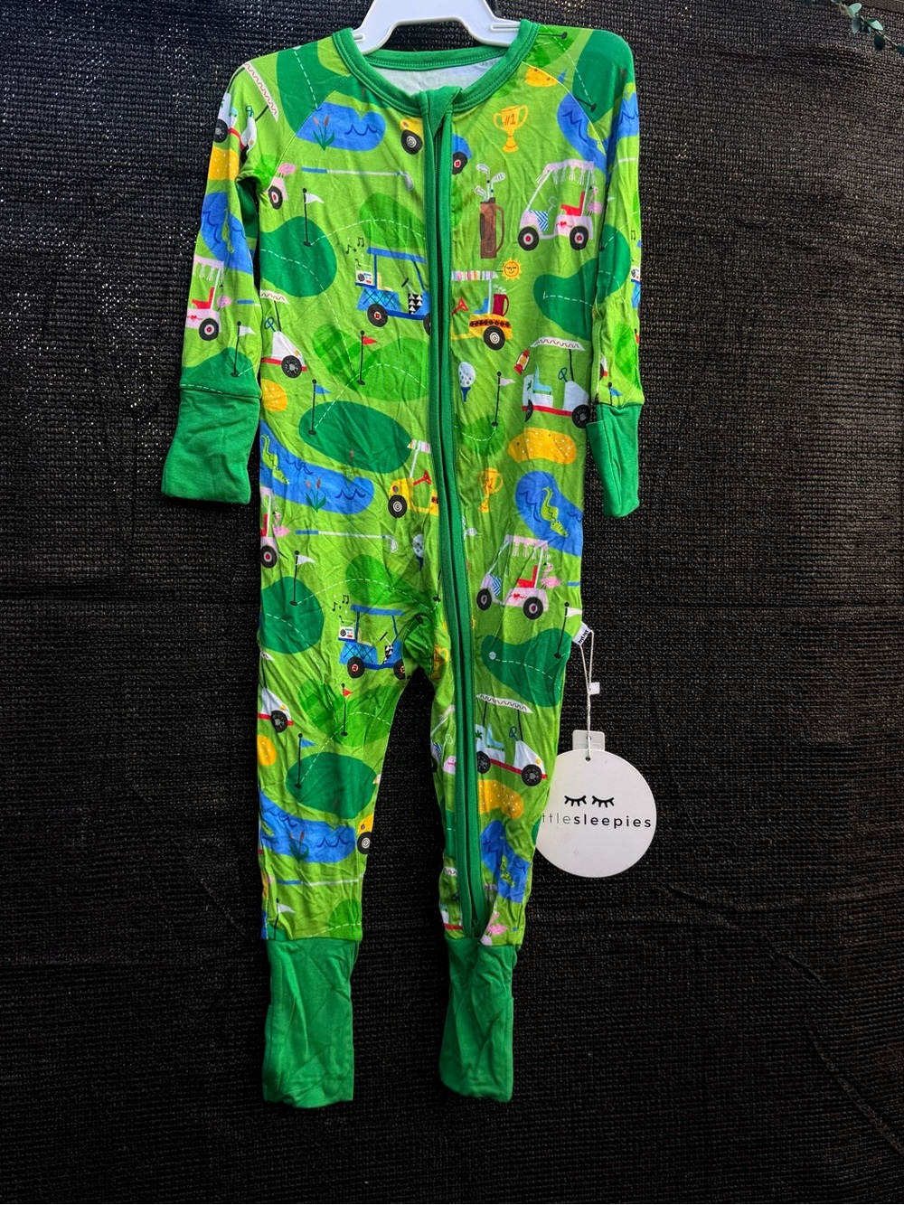 Little Sleepies Bright Green Tractor Pond Footed One-Piece